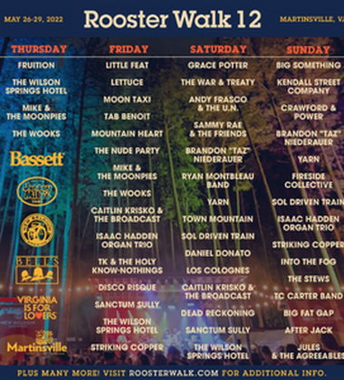 Rooster Walk Band Schedule + Off-Site RV Lot + Single Day Tickets