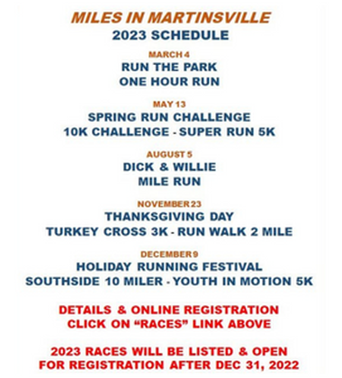 Miles in Martinsville 2023 Race Schedule